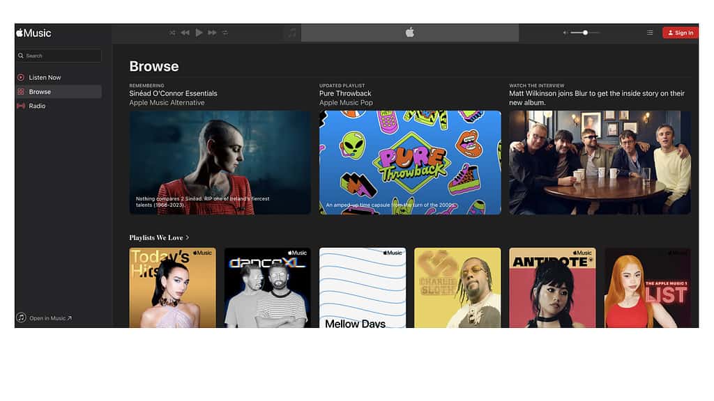 Screenshot of Apple Music webplayer