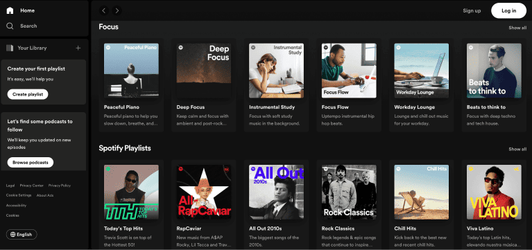 Screenshot of the Spotify platform.