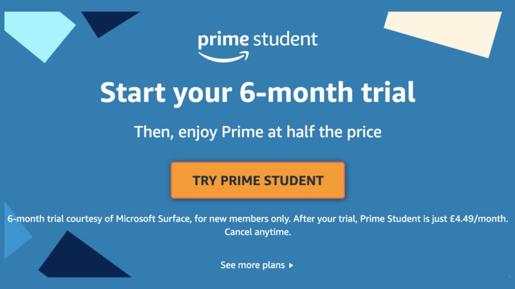 screenshot of amazon prime student discount