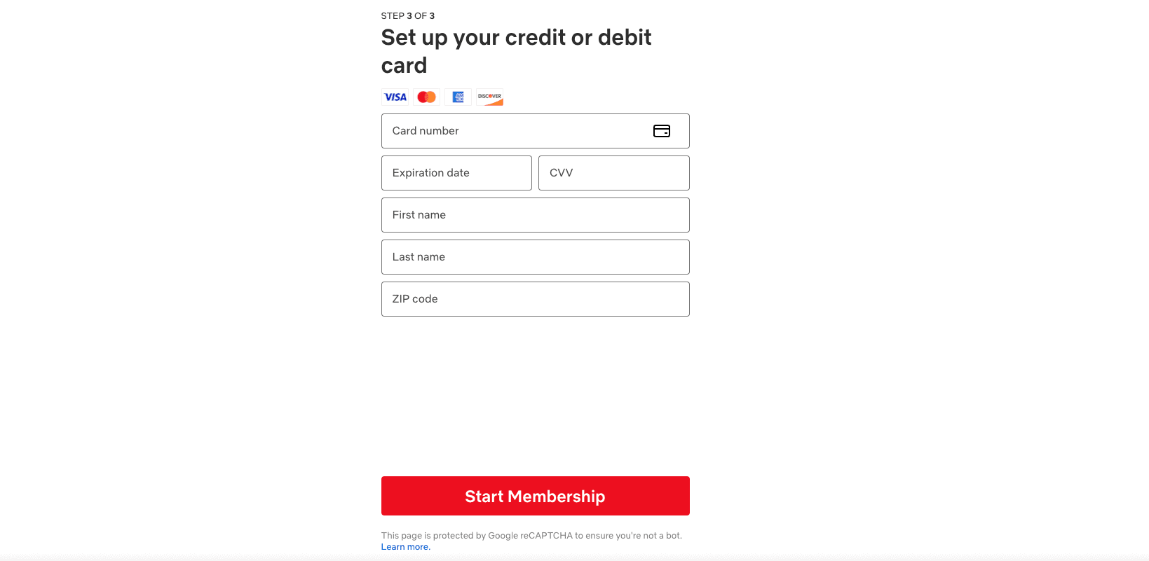 Screenshot of the option to start the Netflix Membership