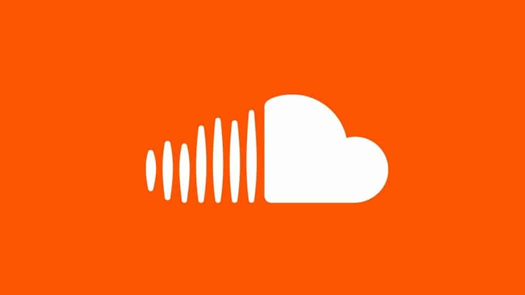 White soundcloud logo on a bright orange background.