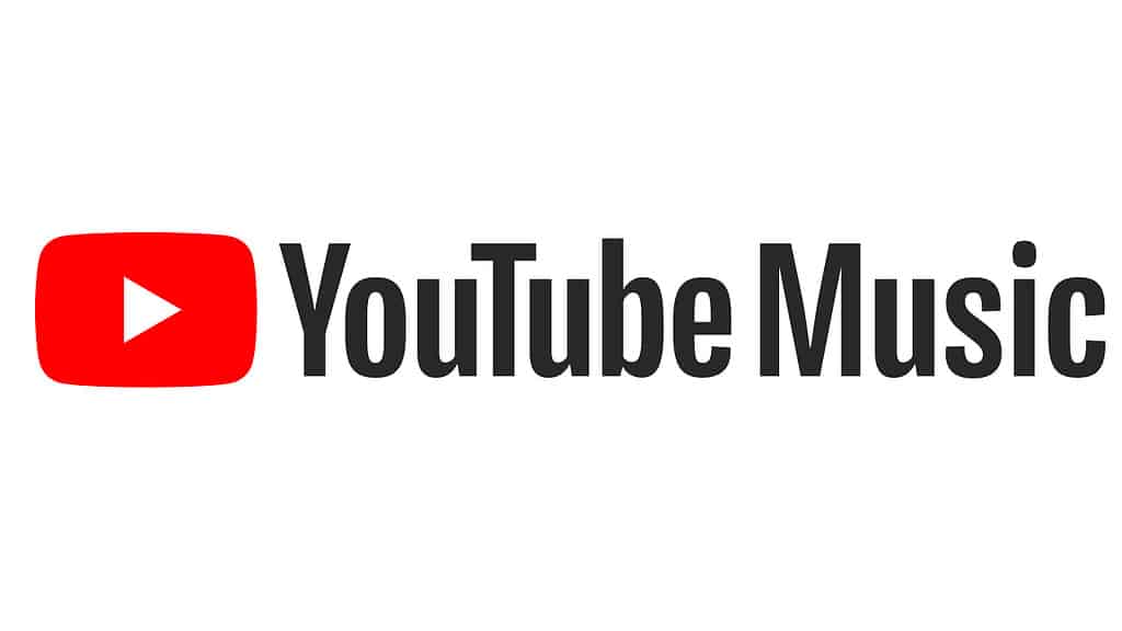 The logo of YouTube music in black letters