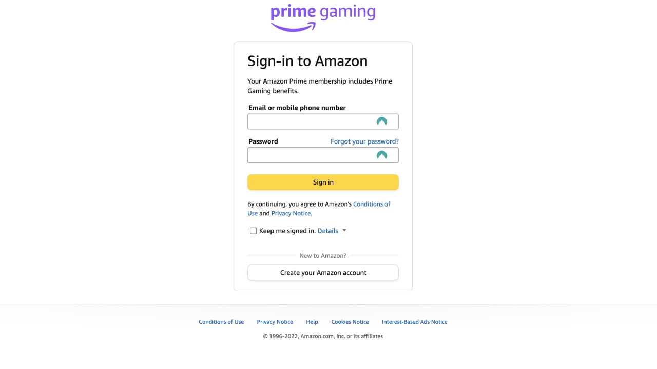 Sign up to Prime page screenshot
