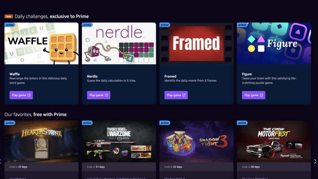 Prime Gaming homepage screenshot