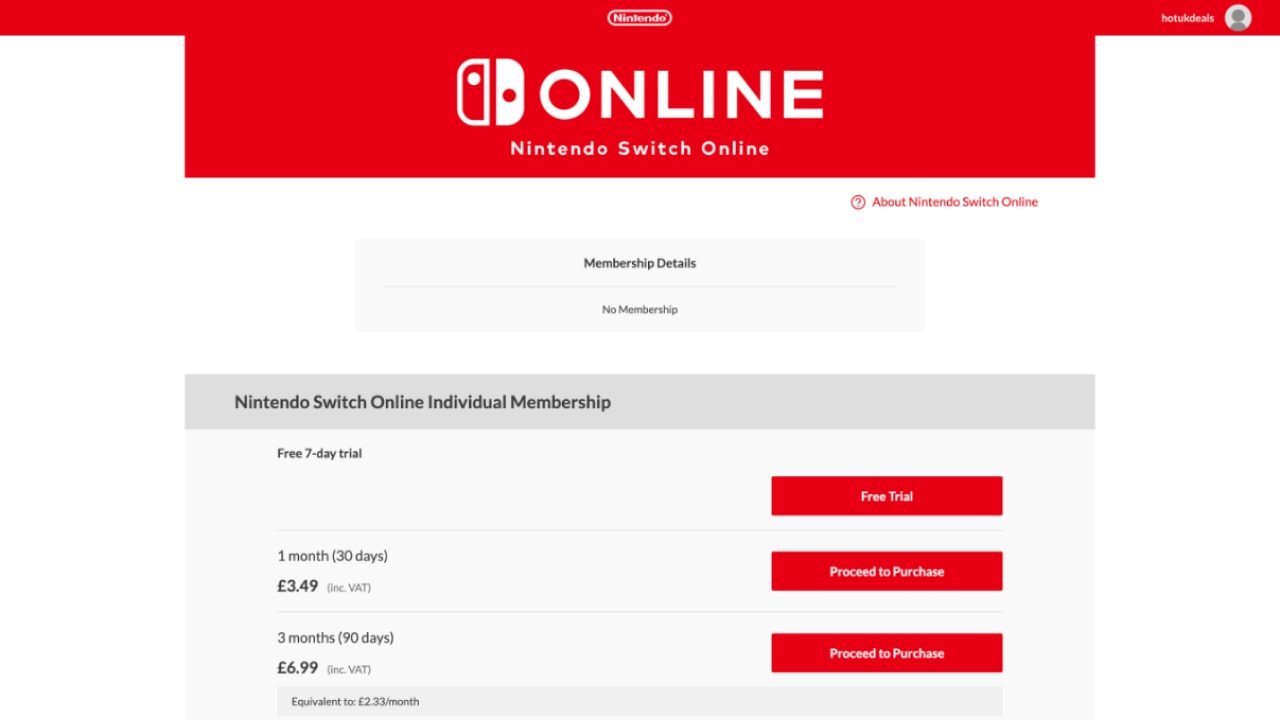 Capture from Nintendo website, purchasing Nintendo Switch Online.
