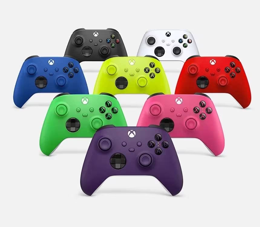 Xbox wireless controllers in various colours