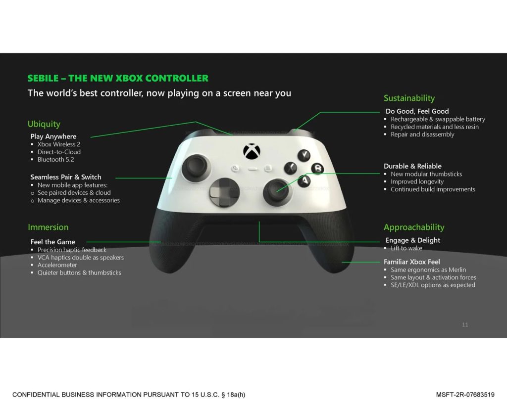 Image showing the new Xbox controller codenamed SEBILE, along with its specifications. 