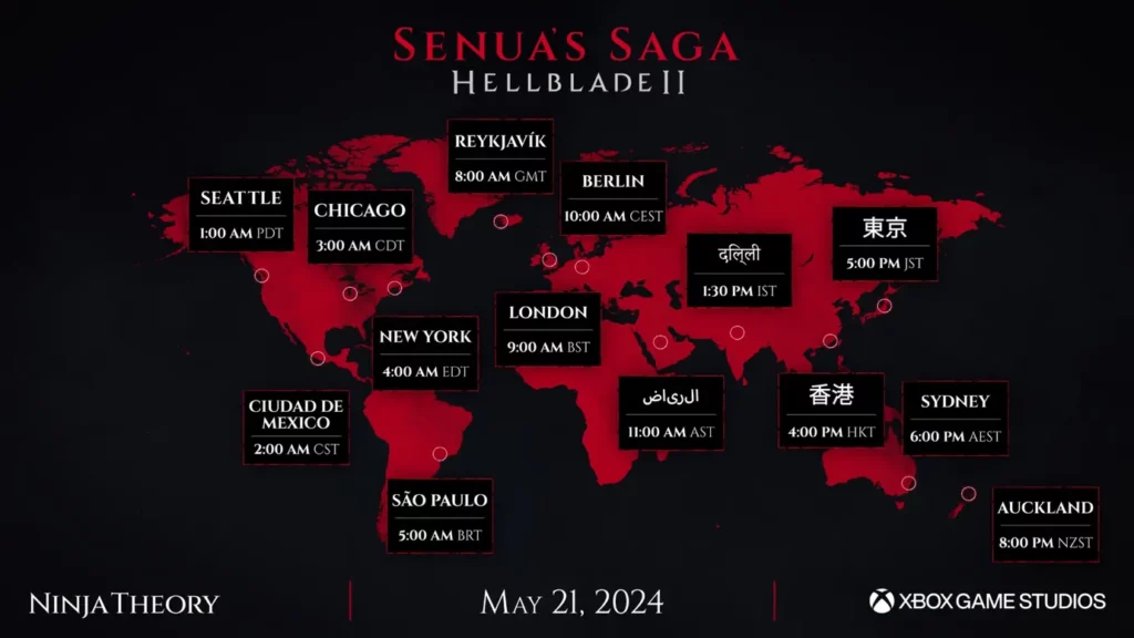 Release times for Senua's Saga: Hellblade II