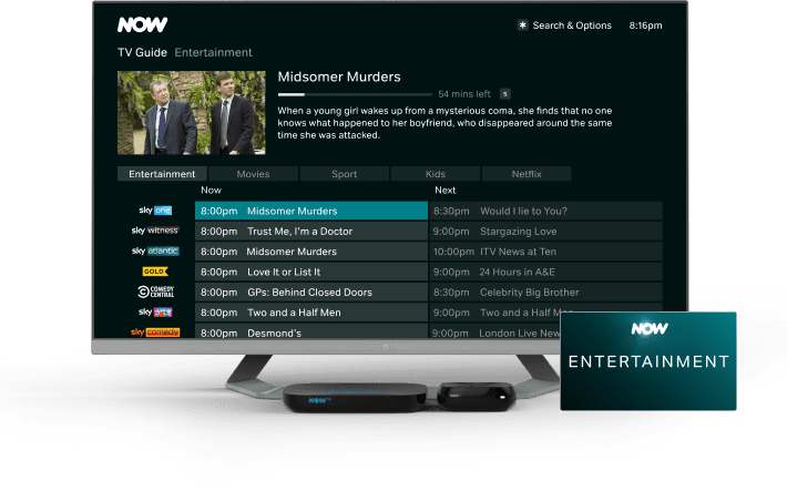 TV display showing NOW Entertainment Membership user interface