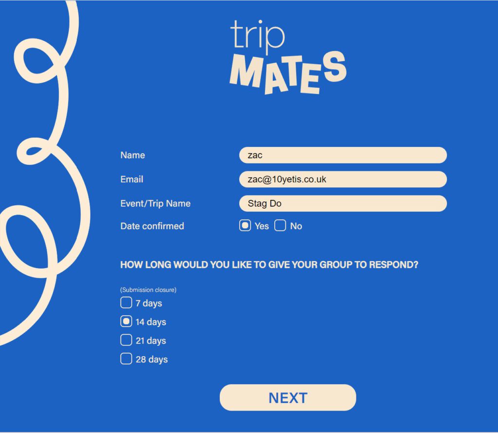 The organiser sends a TripMates form to attendees.